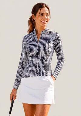 Tail Womens 1/4 Zip Golf Top Size M Navy Blue White Coral Athletic Long Sleeve
